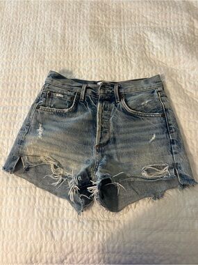 Agolde Distressed Light Blue Cutoff Denim Shorts